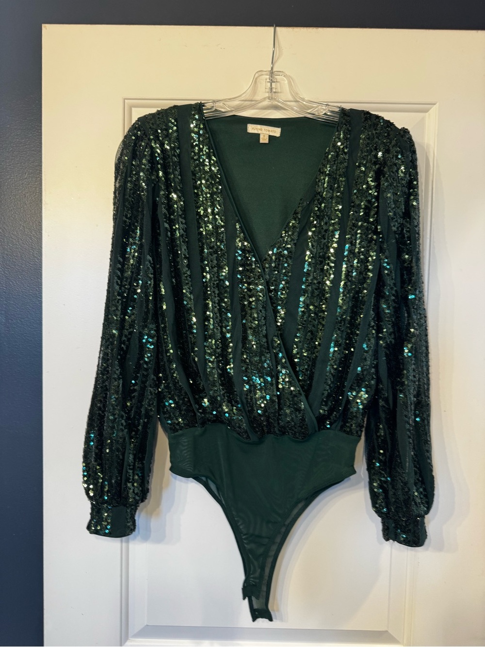 Flying Tomato Emerald Green Sequin Long-Sleeve Kids Bodysuit